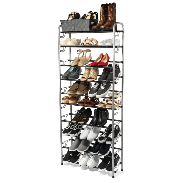 10-Tier Shoe Rack Silver & Black Rough Bars L 26.97 X W 8.98 X H 62.40