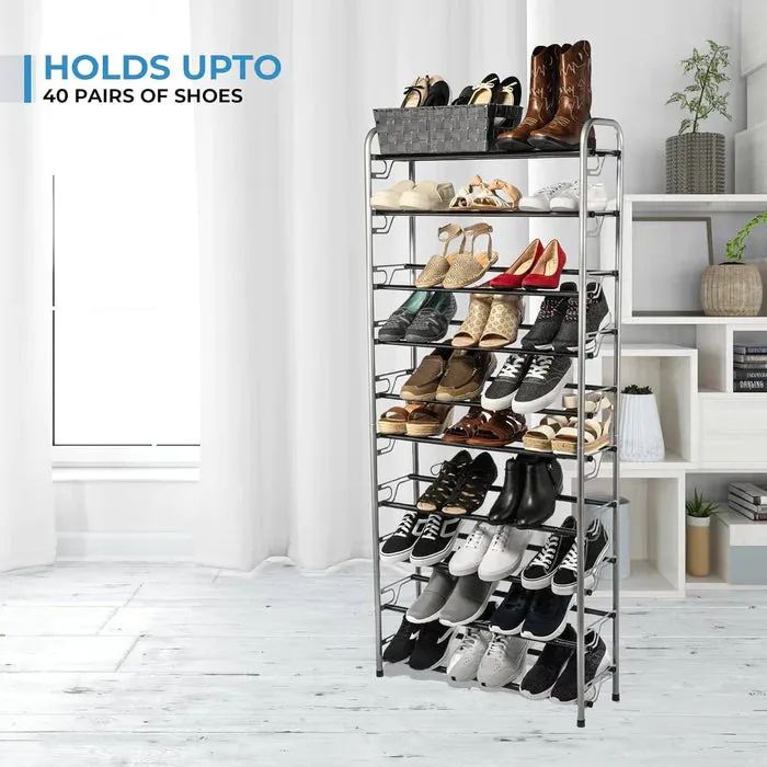 10-Tier Shoe Rack Silver & Black Rough Bars L 26.97 X W 8.98 X H 62.40