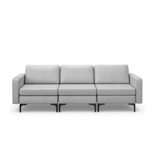 3-Seat Sectional Sofa Couch with Armrest Magazine Pocket and Metal Leg-Light Gray