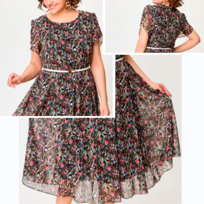 🔥30% OFF🔥 Flowy Floral Dress with Delicate White Belt