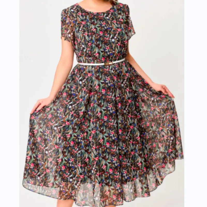 🔥30% OFF🔥 Flowy Floral Dress with Delicate White Belt