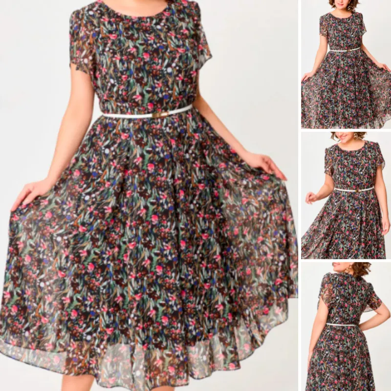 🔥30% OFF🔥 Flowy Floral Dress with Delicate White Belt