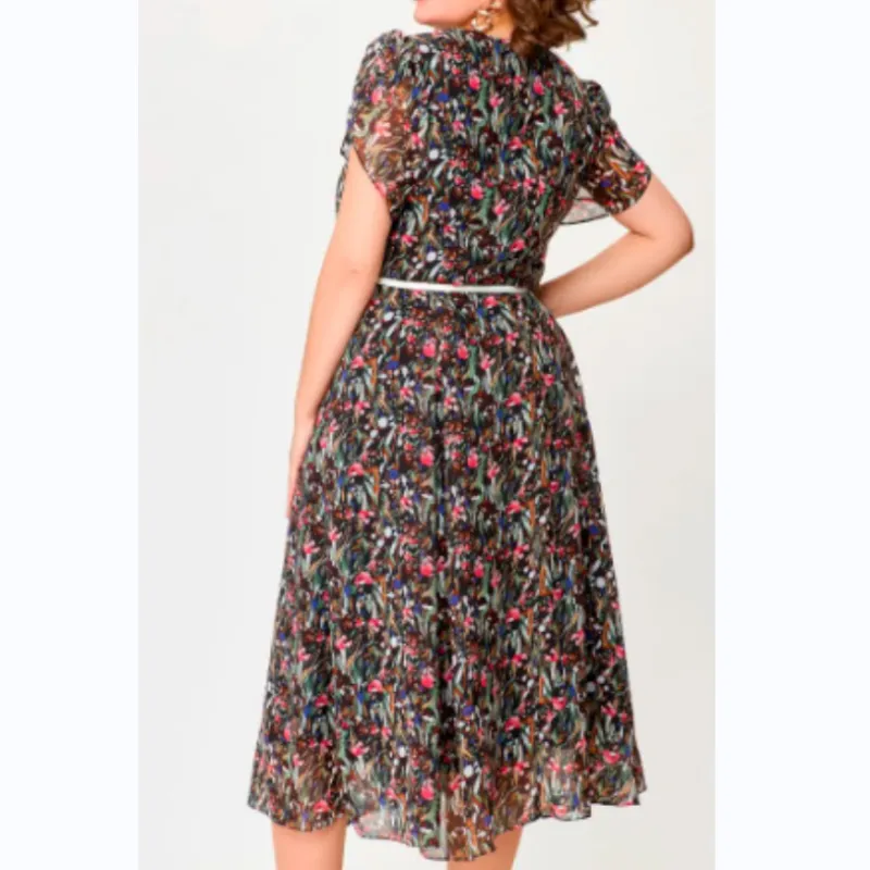 🔥30% OFF🔥 Flowy Floral Dress with Delicate White Belt