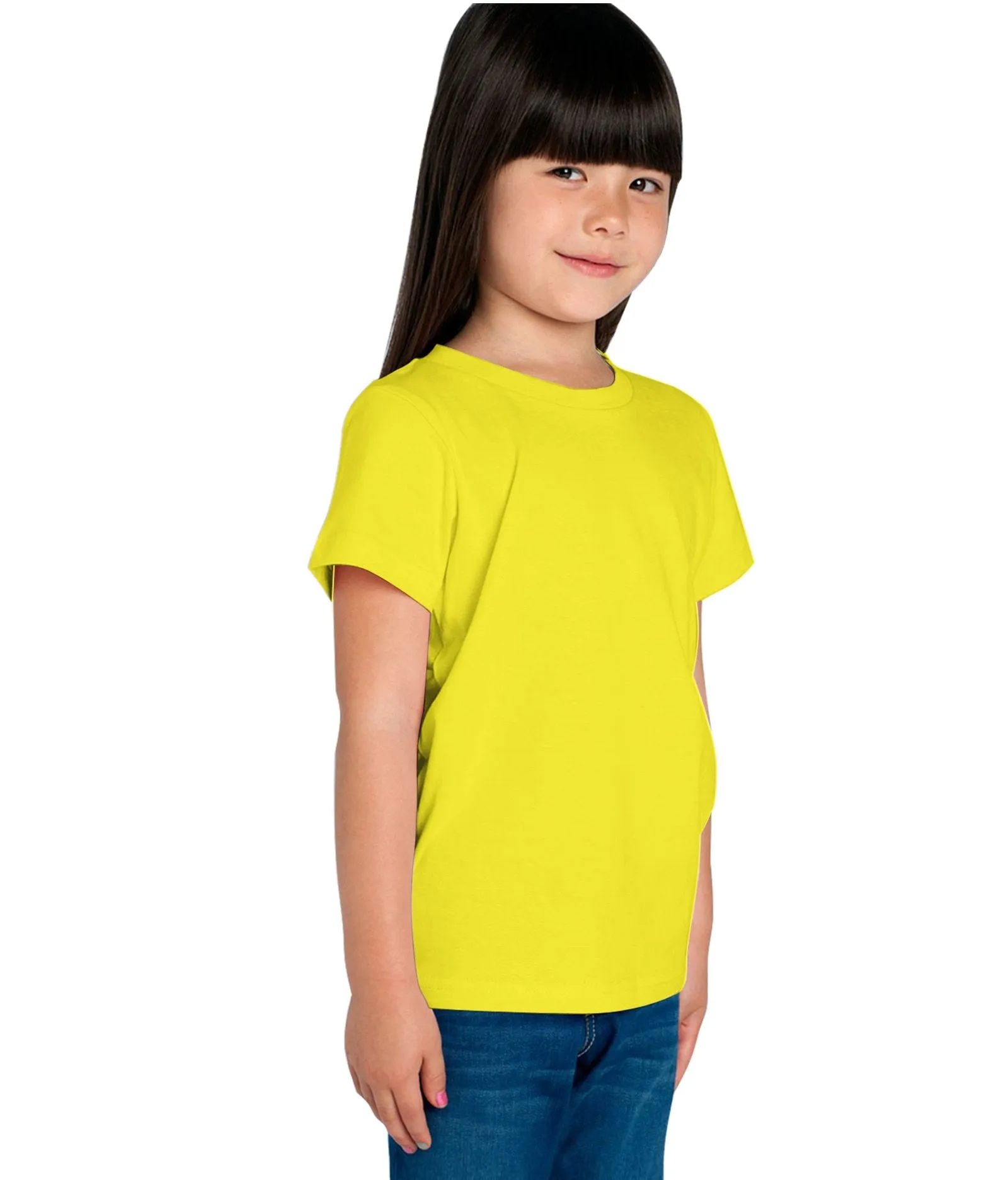 American-Elm Girl's Yellow 100% Cotton Half Sleeve  Round Neck  T-Shirt