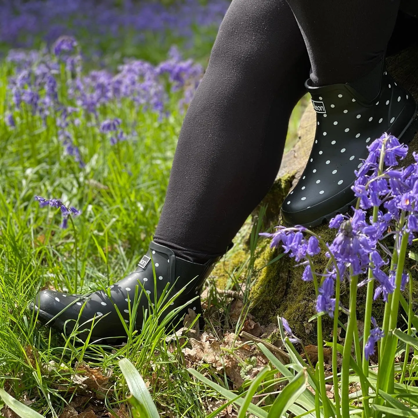 Ankle Height Rain Boots - Black with White Spots - Wide Foot - Easy to Slip On