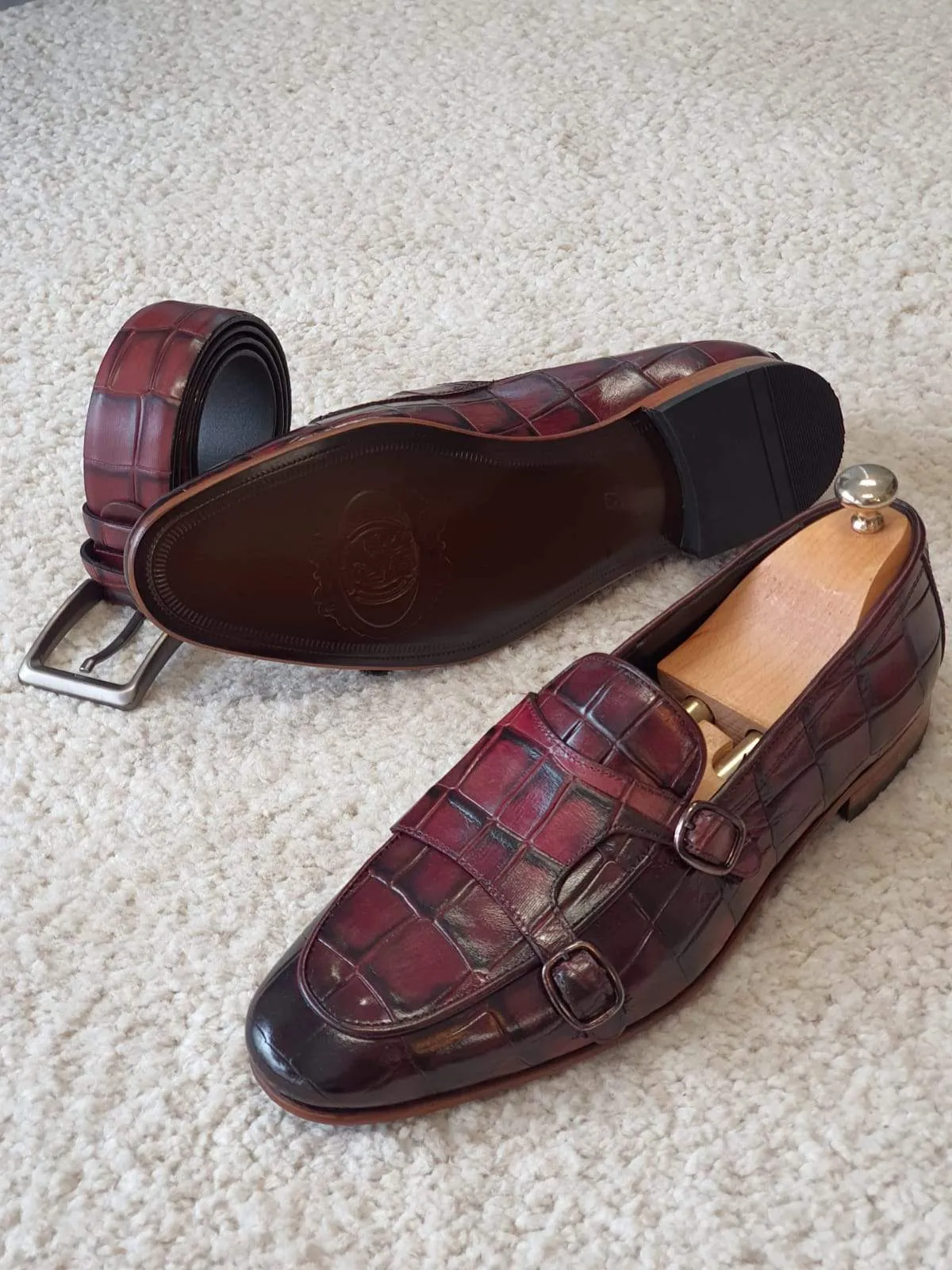 Antonio Burgundy Double Monk Strap Loafers