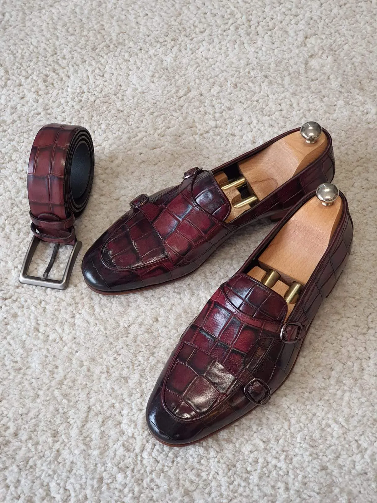 Antonio Burgundy Double Monk Strap Loafers