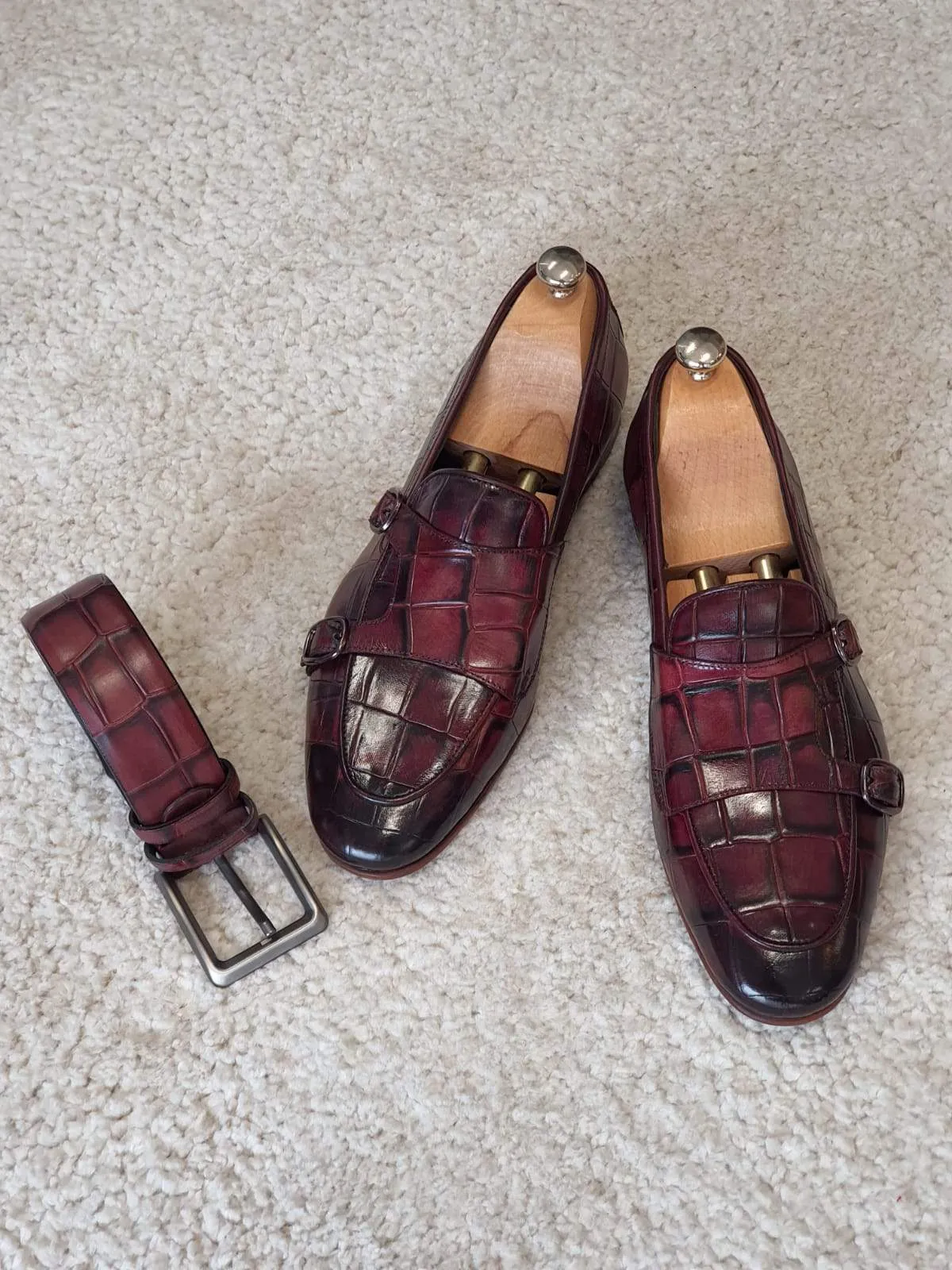 Antonio Burgundy Double Monk Strap Loafers