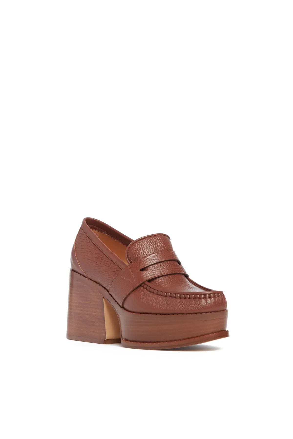 Augusta Platform Loafer in Cognac Textured Leather