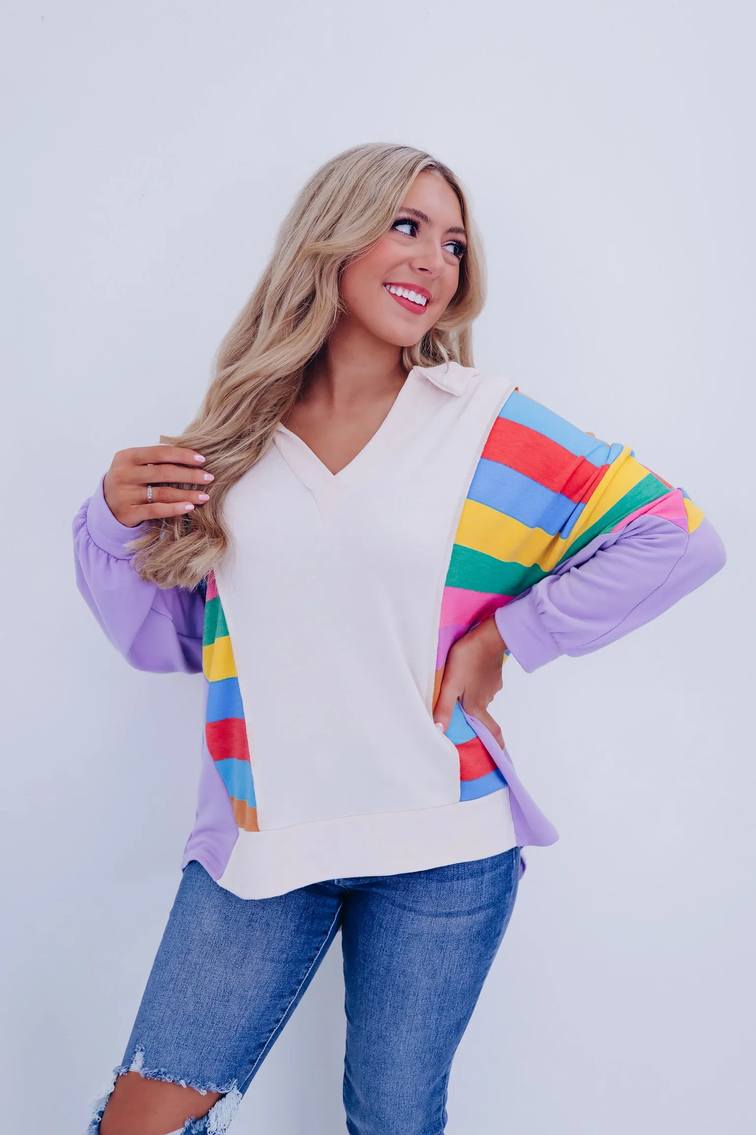 Aviva Color Block Collared Top