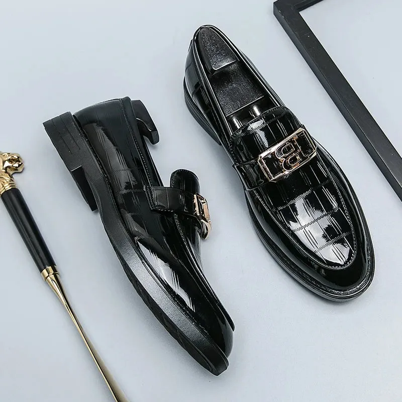 B Letter Appliques Patent Leather Loafers