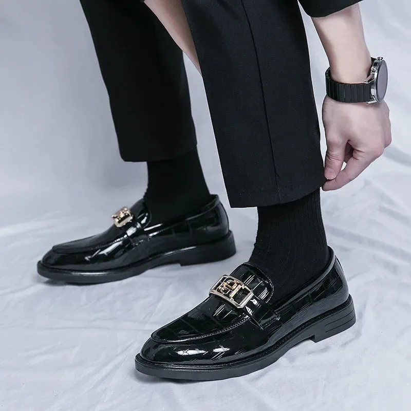 B Letter Appliques Patent Leather Loafers