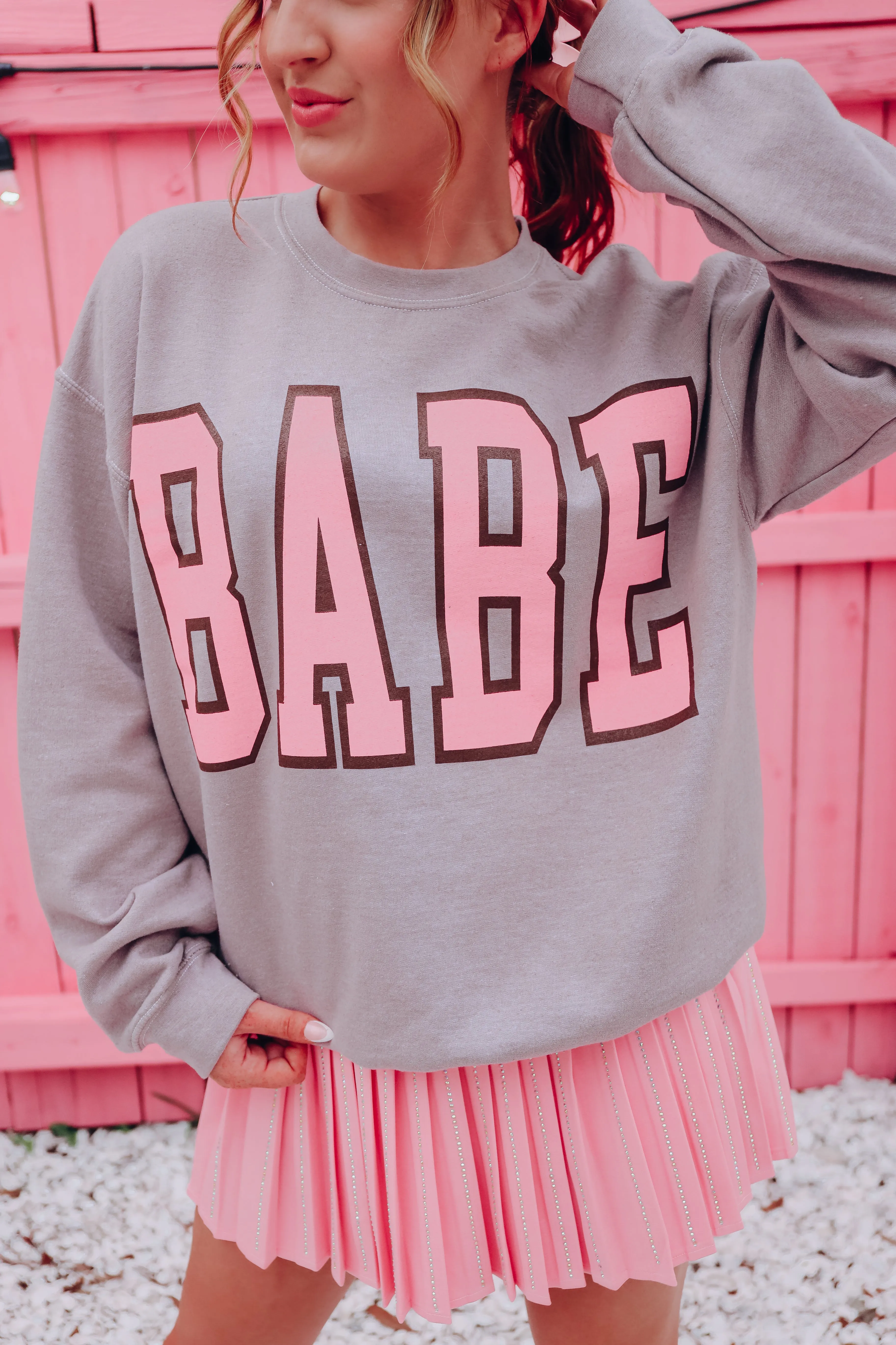 Babe Letterman Graphic Sweatshirt - Sandy Mauve