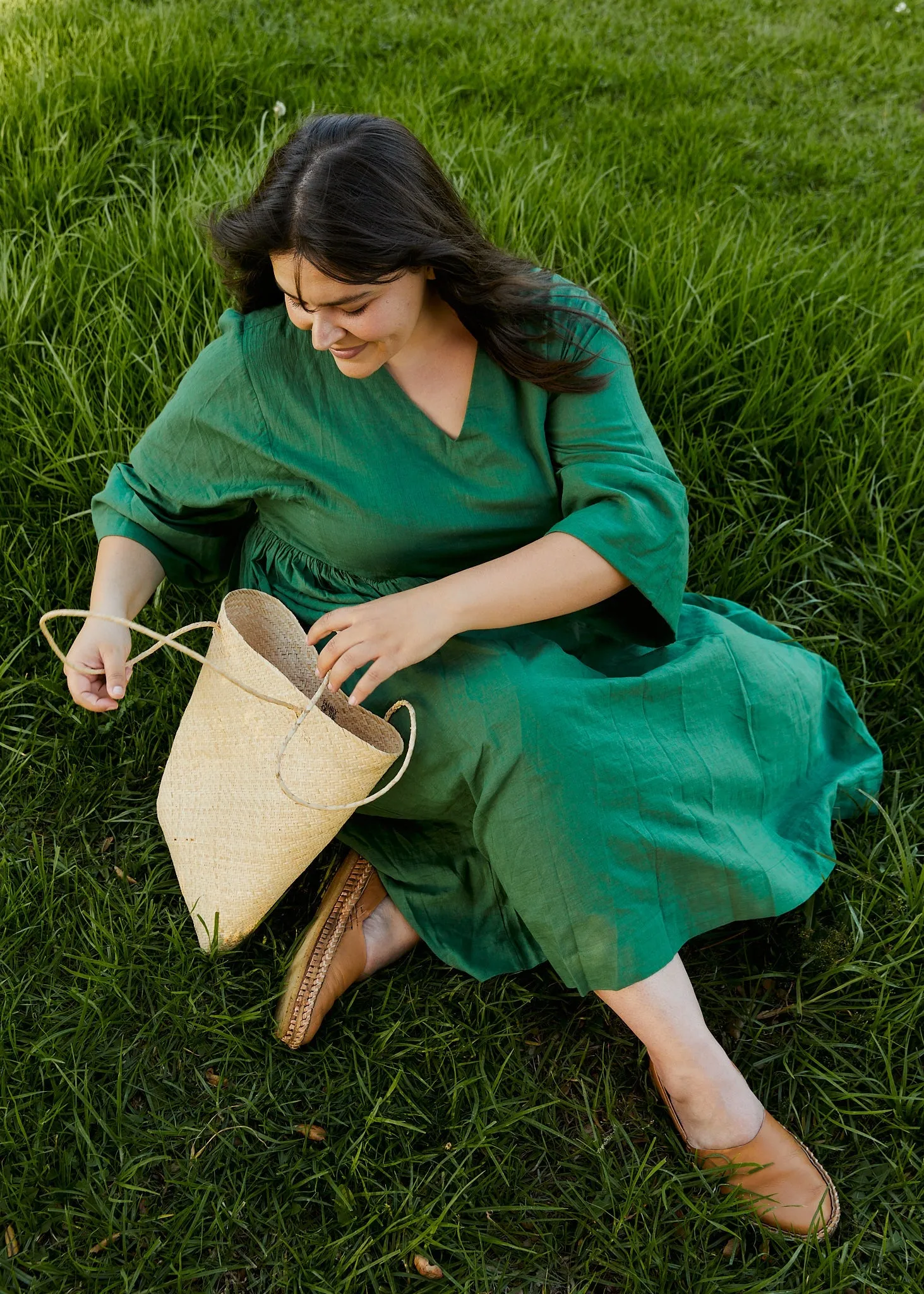 Basil Green Gathered Extended Midi Dress