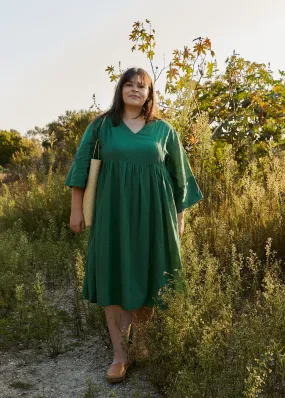 Basil Green Gathered Extended Midi Dress