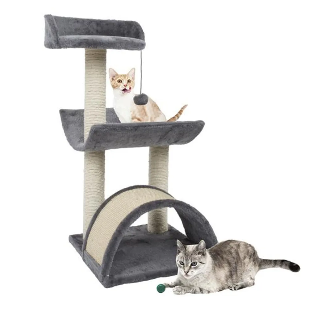 BEESCLOVER Cat Condo Set 28-inch Tree Tower Scratching Post Step Ladder Grey