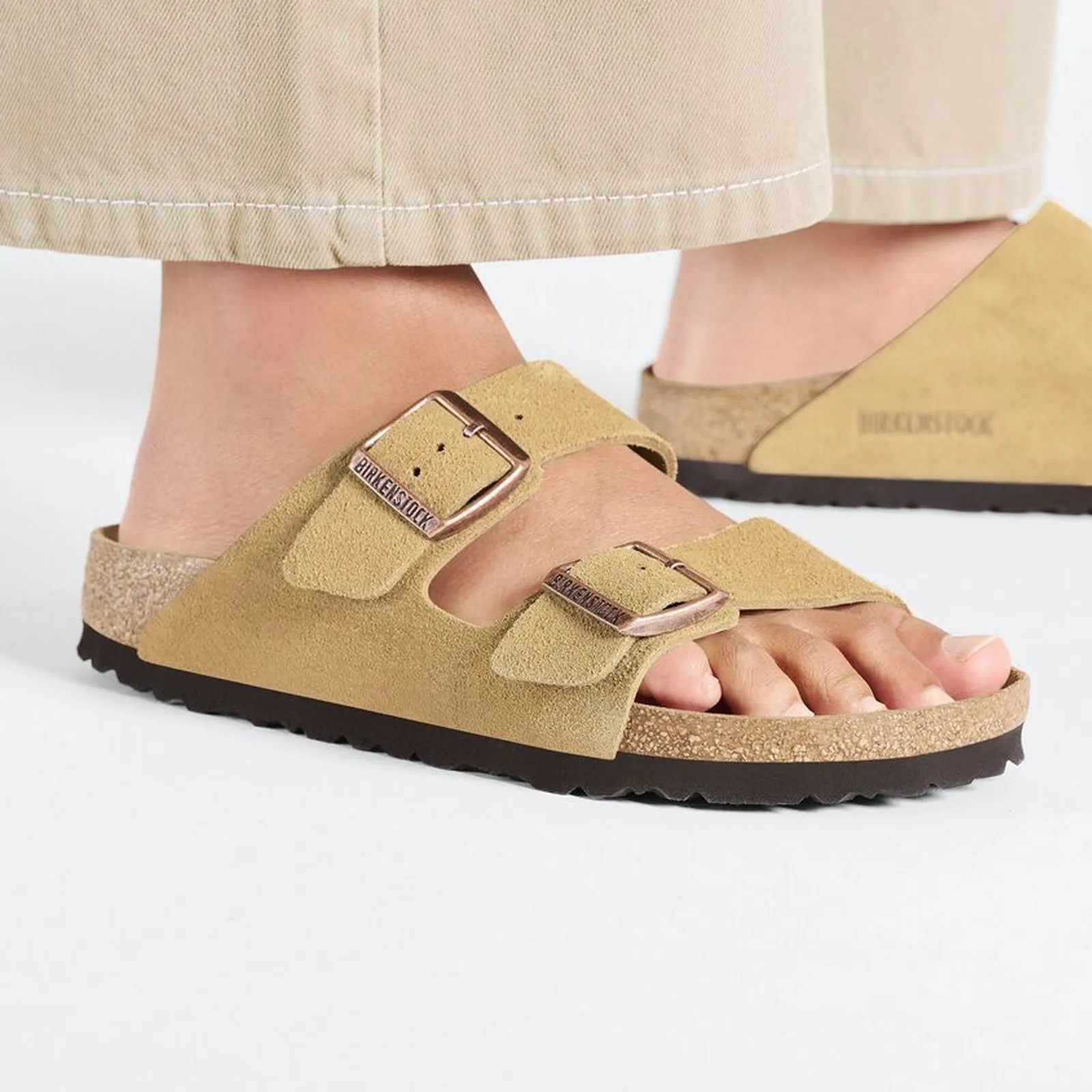 Birkenstock Arizona Slide Sandal (Unisex) - Latte Cream Suede