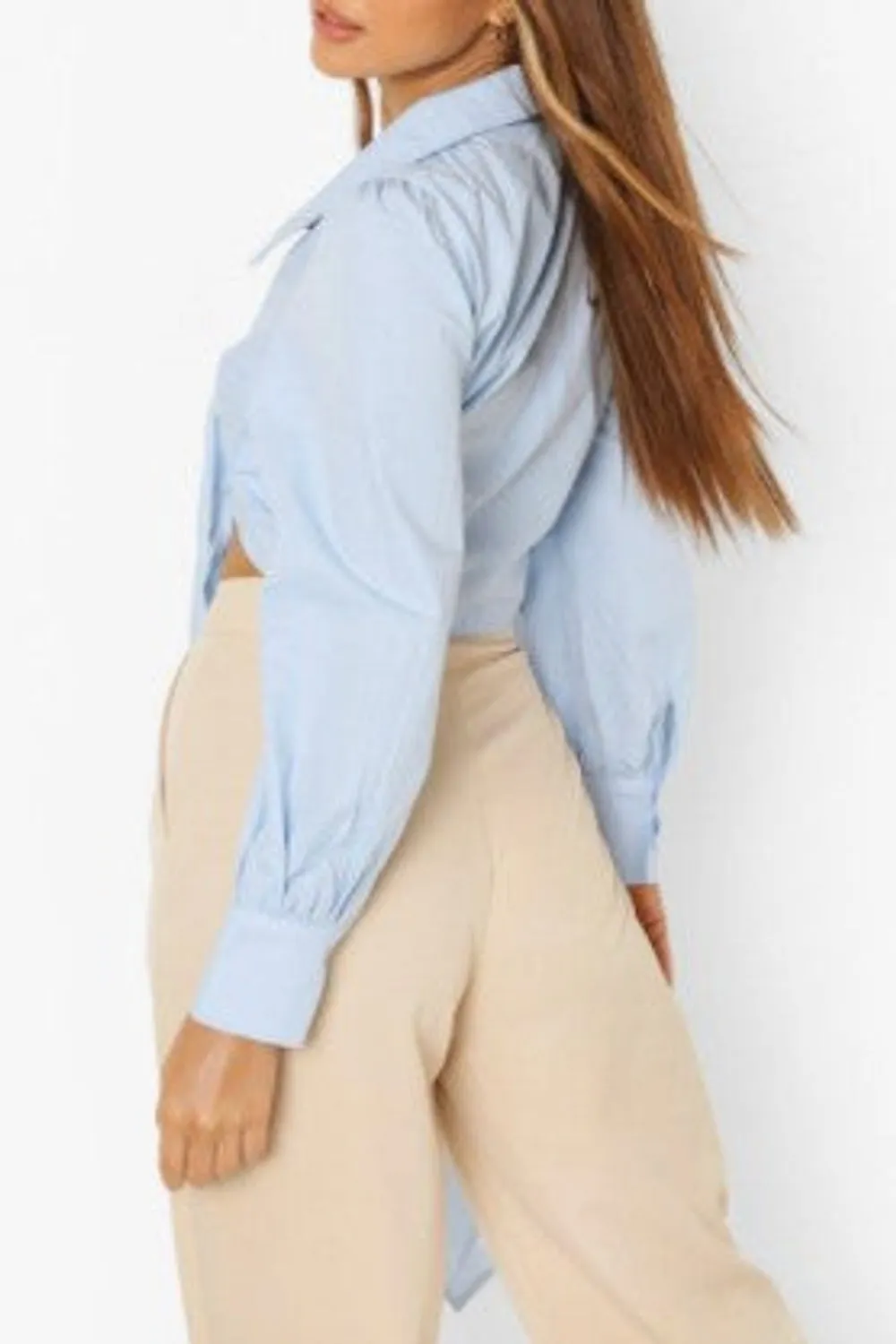 Blue Tie Front Blouse Top