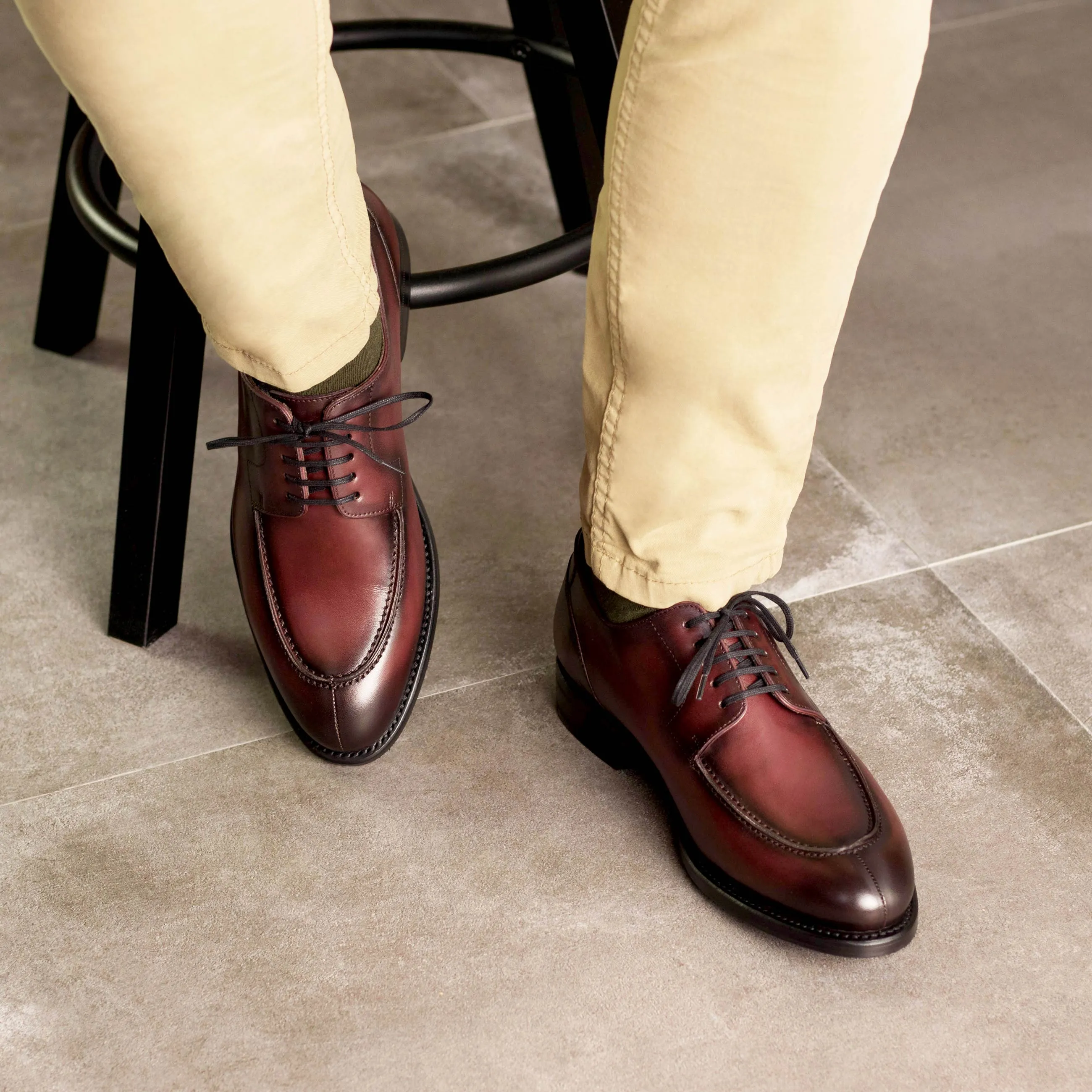 Burgundy Painted Calf Leather Split Toe Derby