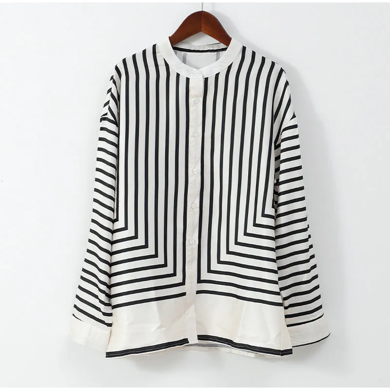 Casual Striped Round Neck Button Front Blouse✈️Buy 2 for free shipping