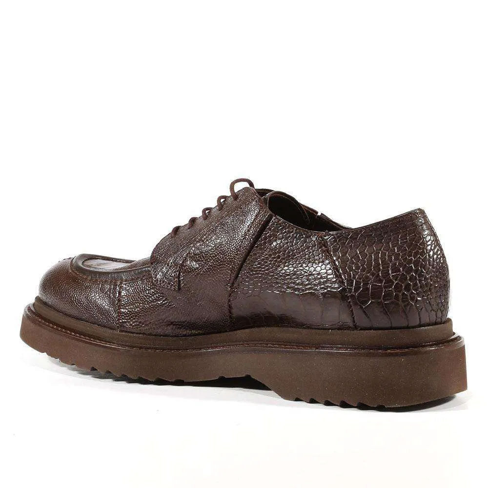 Cesare Paciotti Exotic Designer Shoes Struzzo Fondente Nappa Brown Lizard Oxfords (CPM3040)