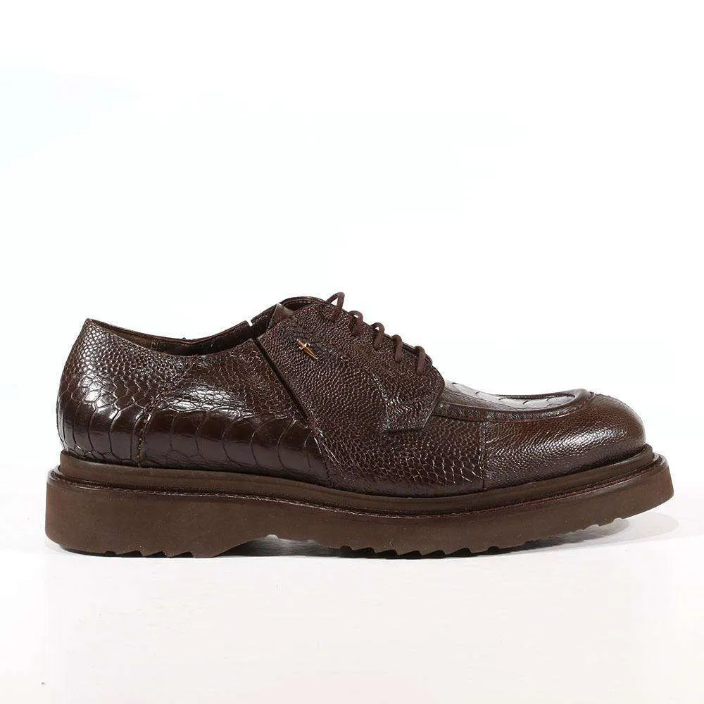 Cesare Paciotti Exotic Designer Shoes Struzzo Fondente Nappa Brown Lizard Oxfords (CPM3040)