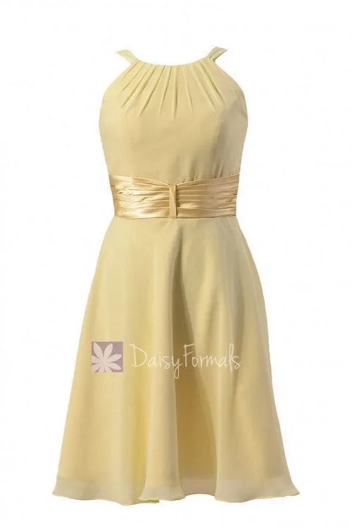 Chic Short Chiffon Wedding Dress Light Yellow Bridesmaid Dress W/Wide Sash(BM3728)