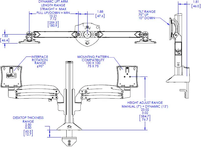 Chief Kontour K1C Dynamic Column Mount, 2 Monitors - K1C210