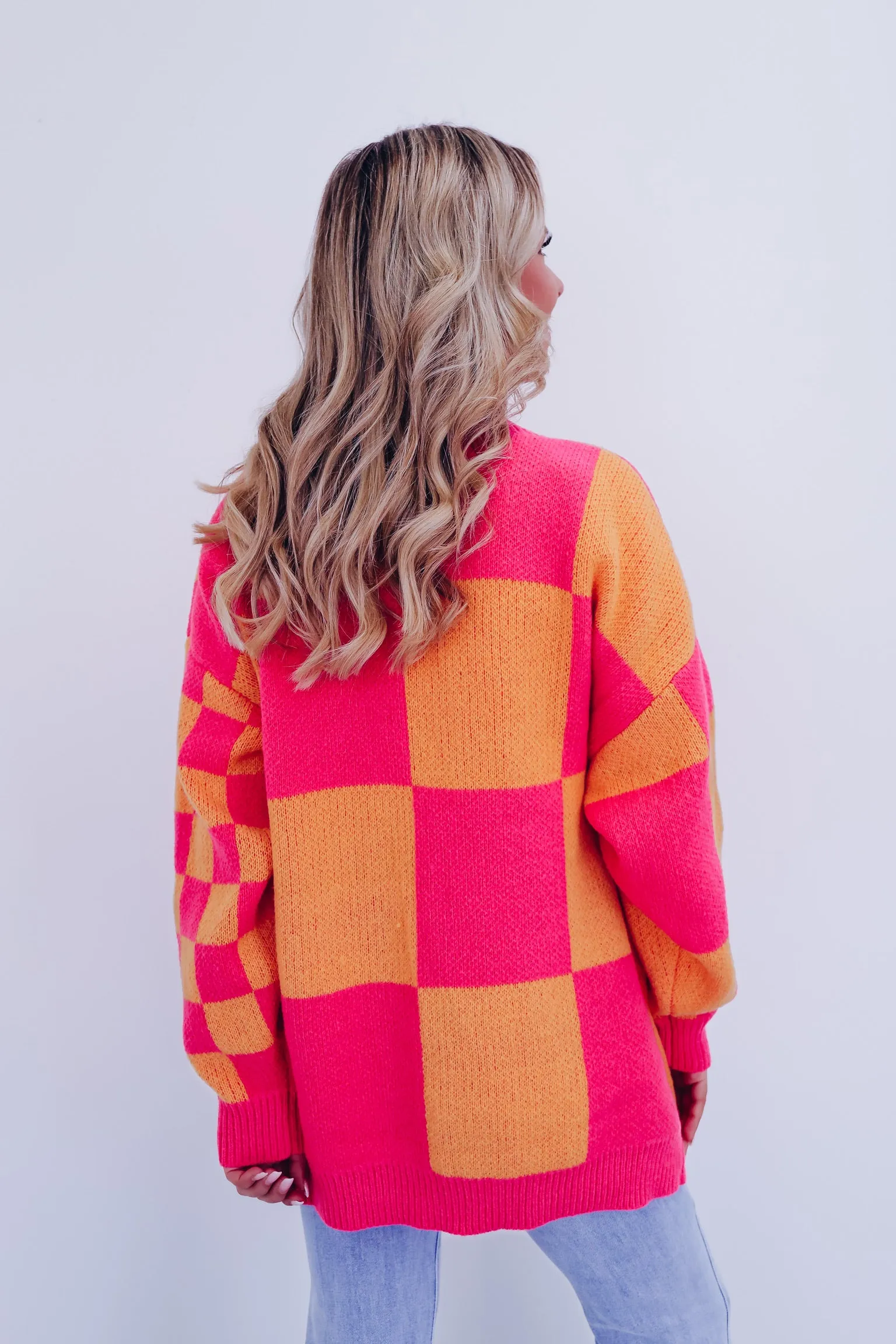 Chipper Checkered Cardigan - Fuchsia/Orange