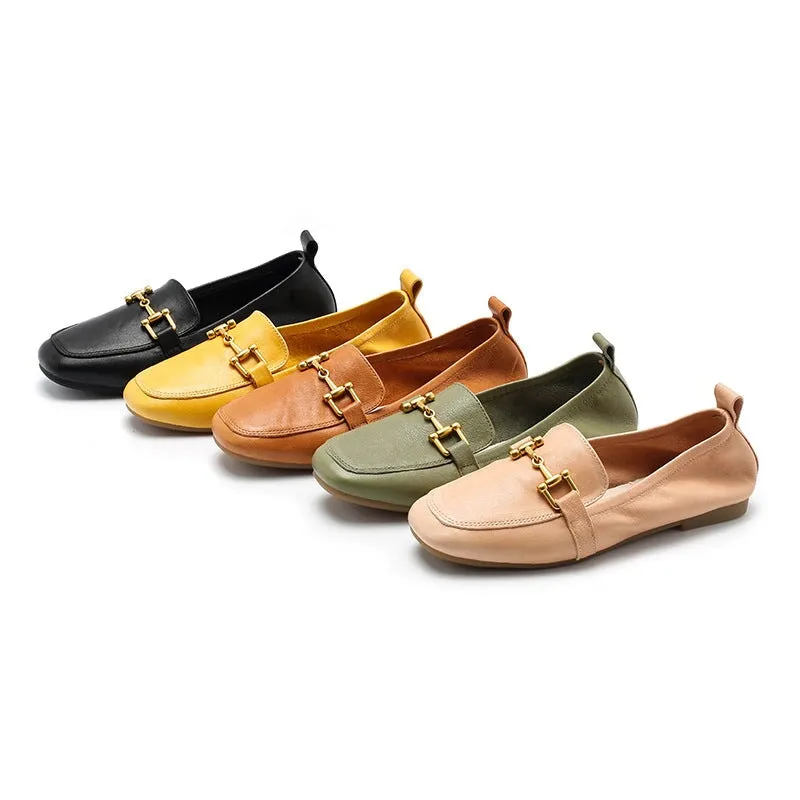 Classic Horsebit-Detailed Leather Loafers for Women in Black/Pink/Yellow/Apricot/Green