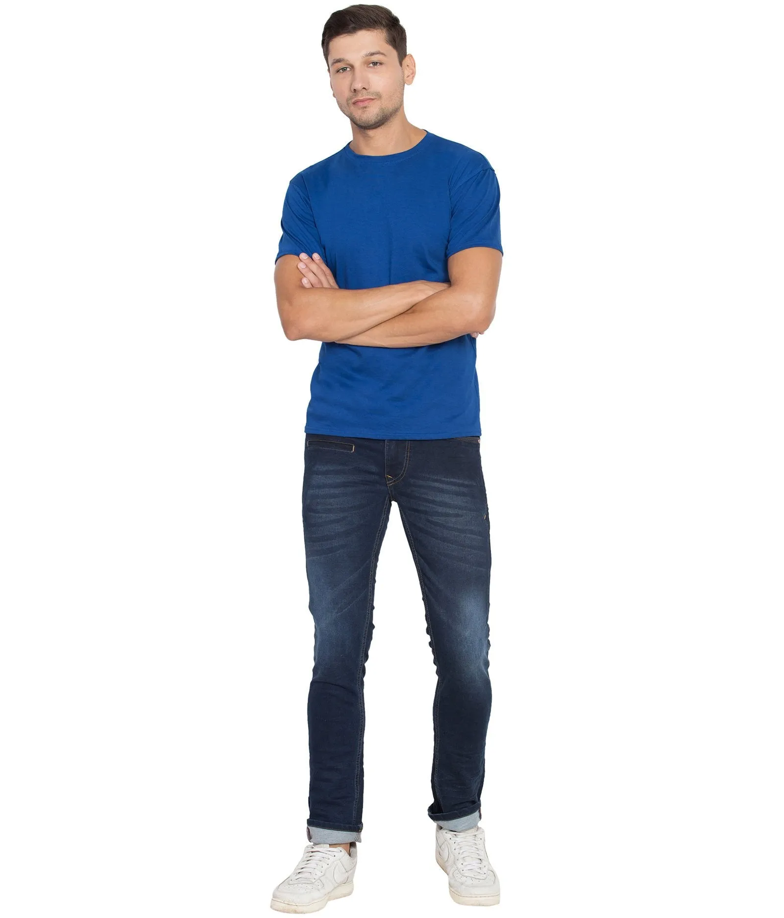 Cliths Men's Royal Blue Round Neck Solid T-shirts