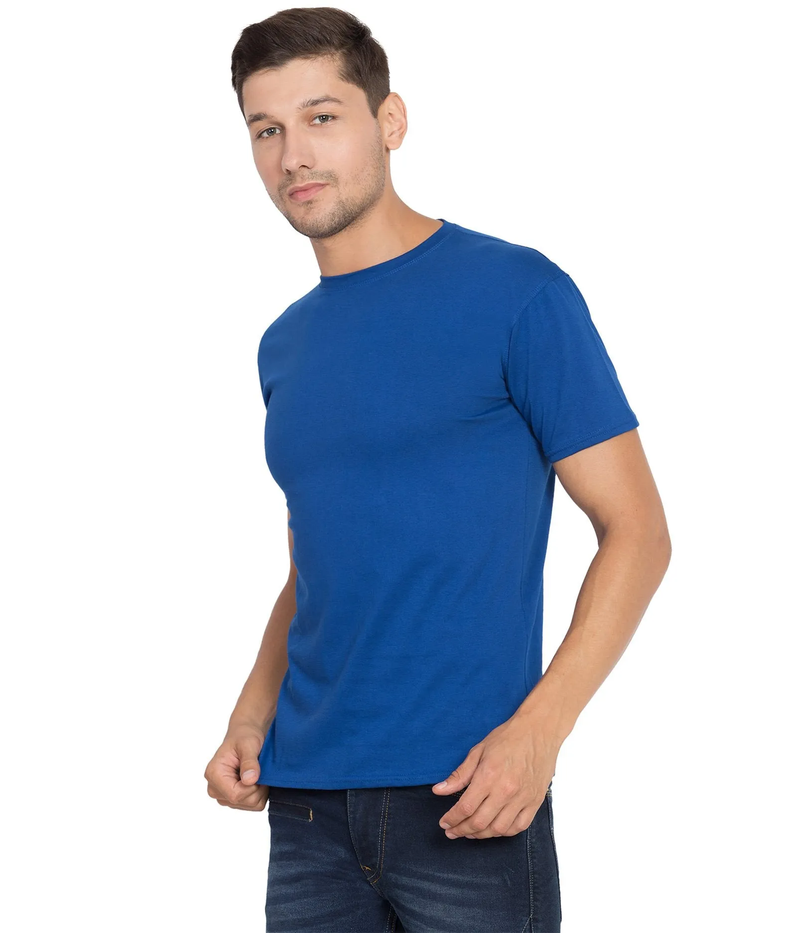 Cliths Men's Royal Blue Round Neck Solid T-shirts