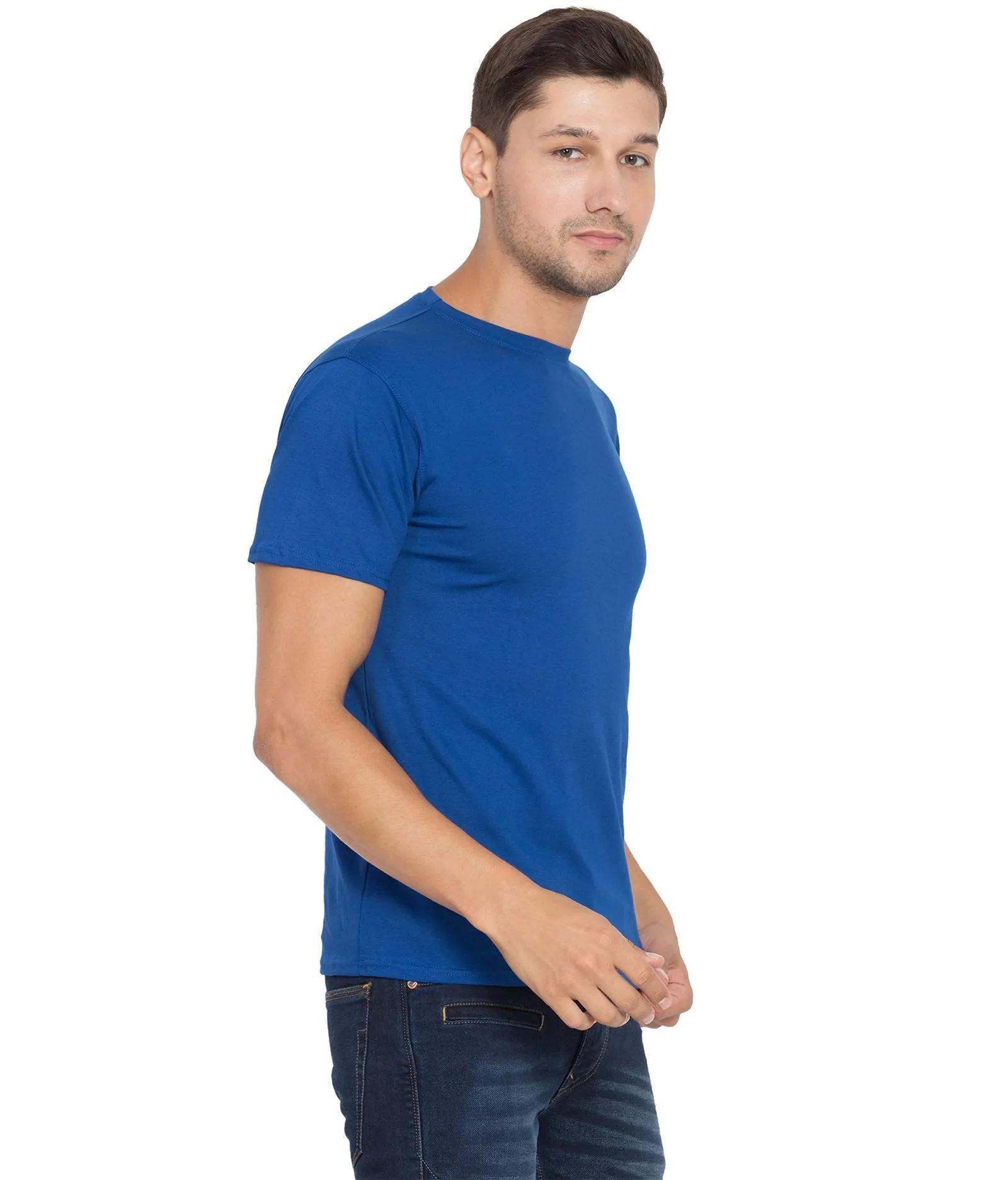 Cliths Men's Royal Blue Round Neck Solid T-shirts