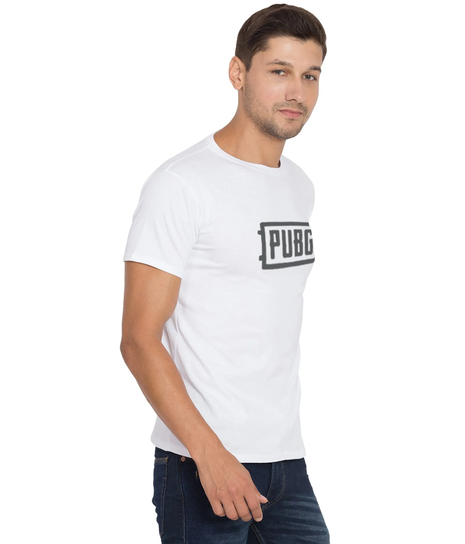 Cliths Printed Pubg Tshirts For Men/White And Grey Graphic Tshirts For Men Cotton