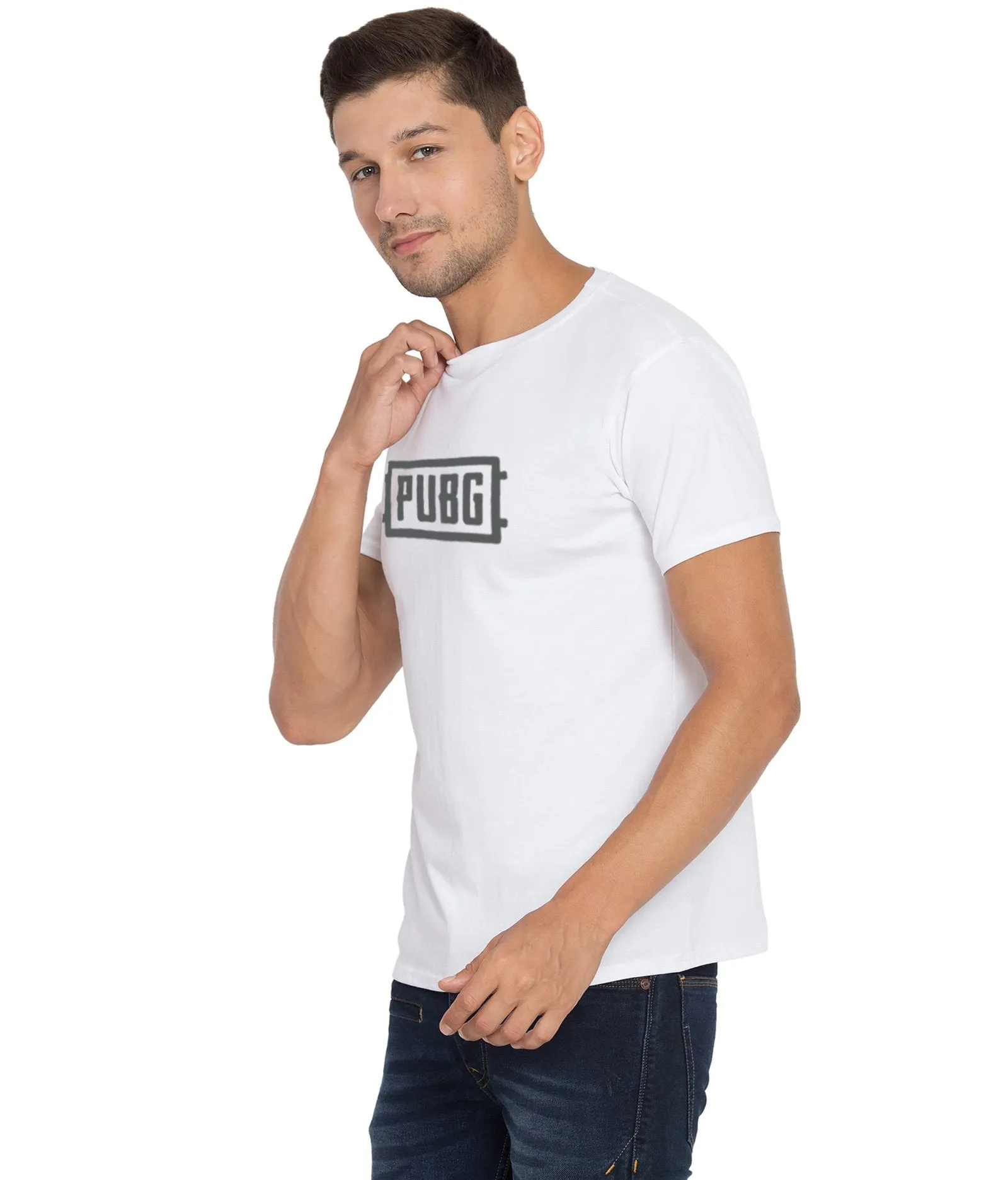 Cliths Printed Pubg Tshirts For Men/White And Grey Graphic Tshirts For Men Cotton