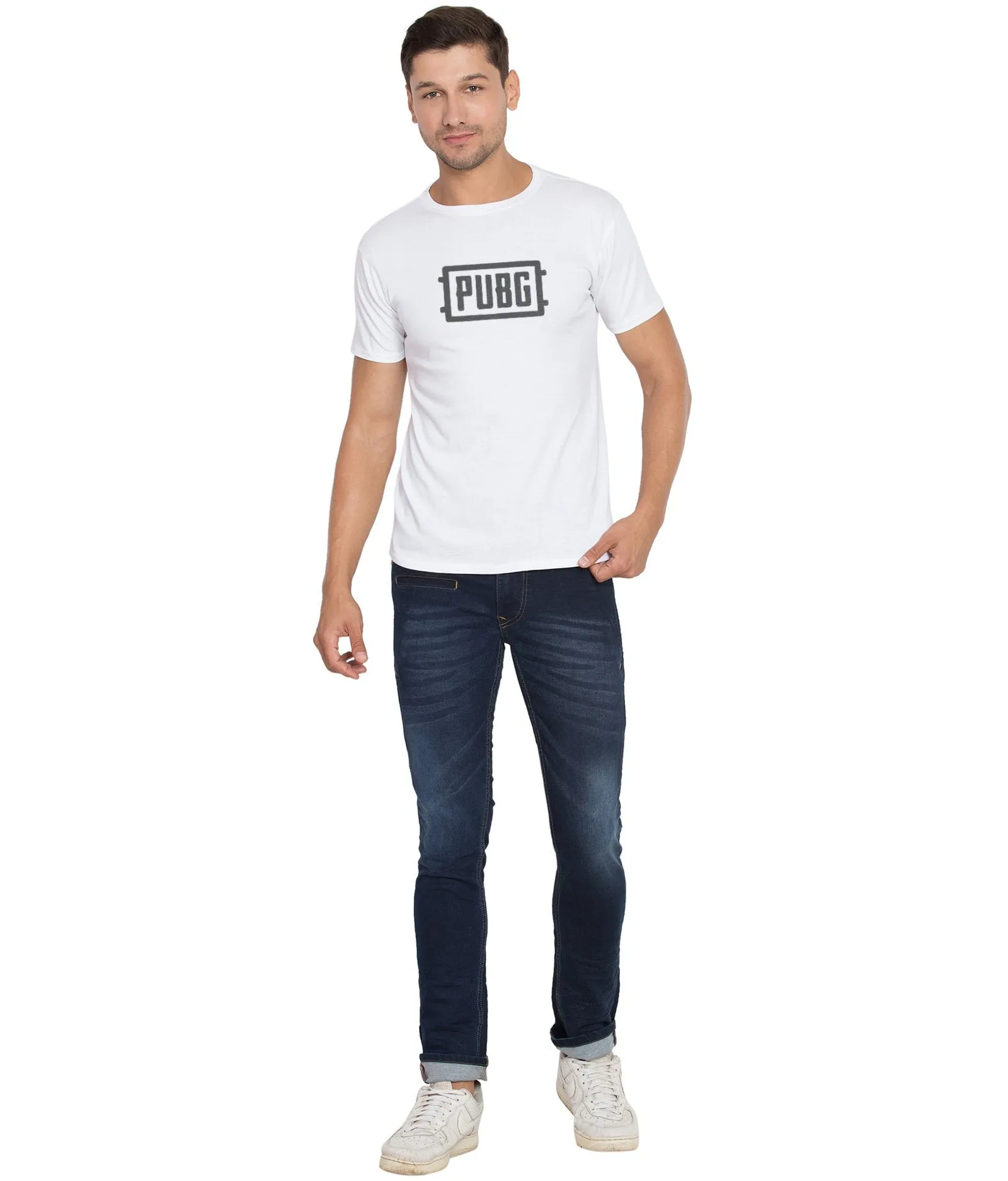 Cliths Printed Pubg Tshirts For Men/White And Grey Graphic Tshirts For Men Cotton