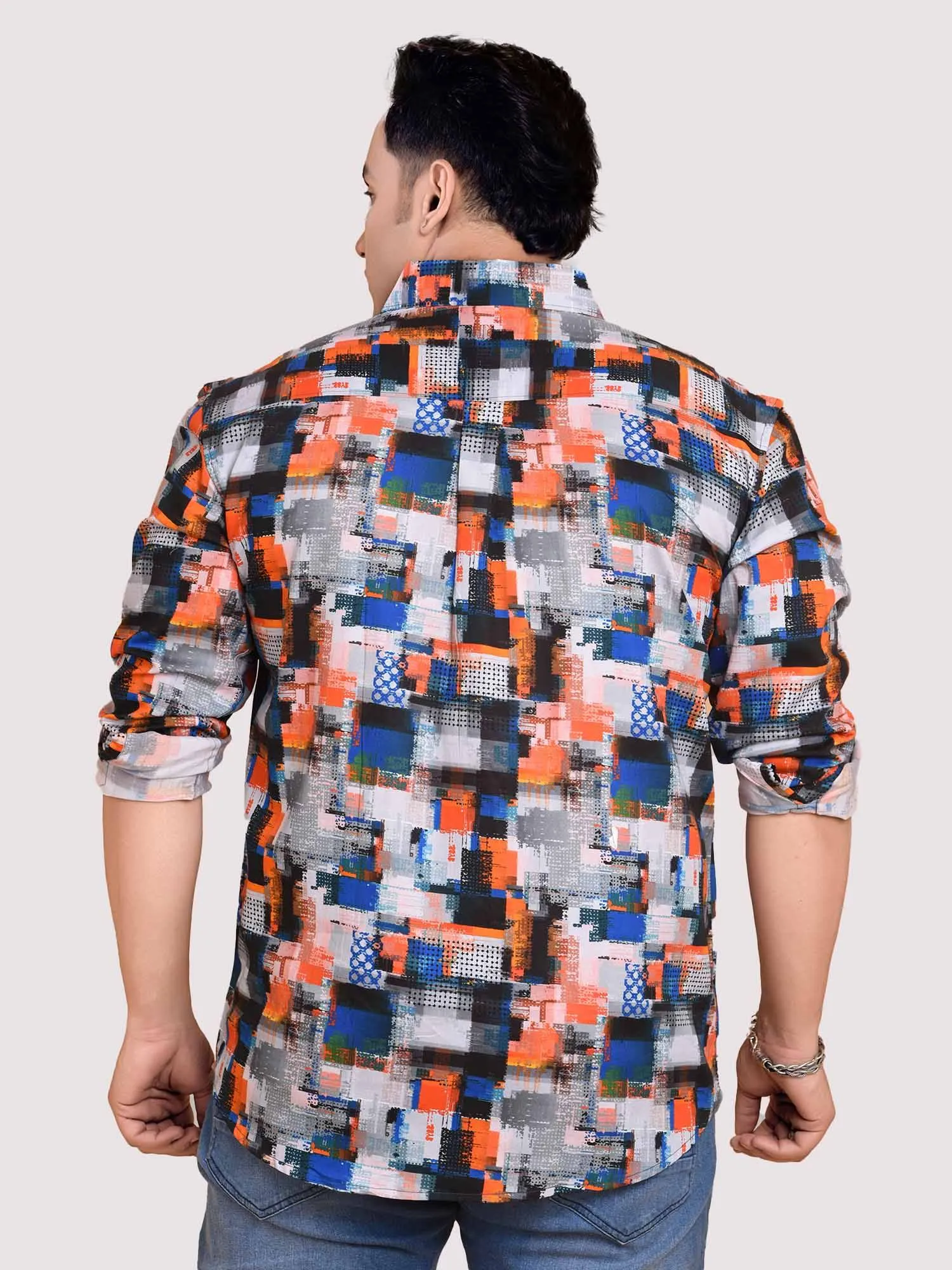 Collar Blocks Printed Cotton Full sleeve Men's Plus size