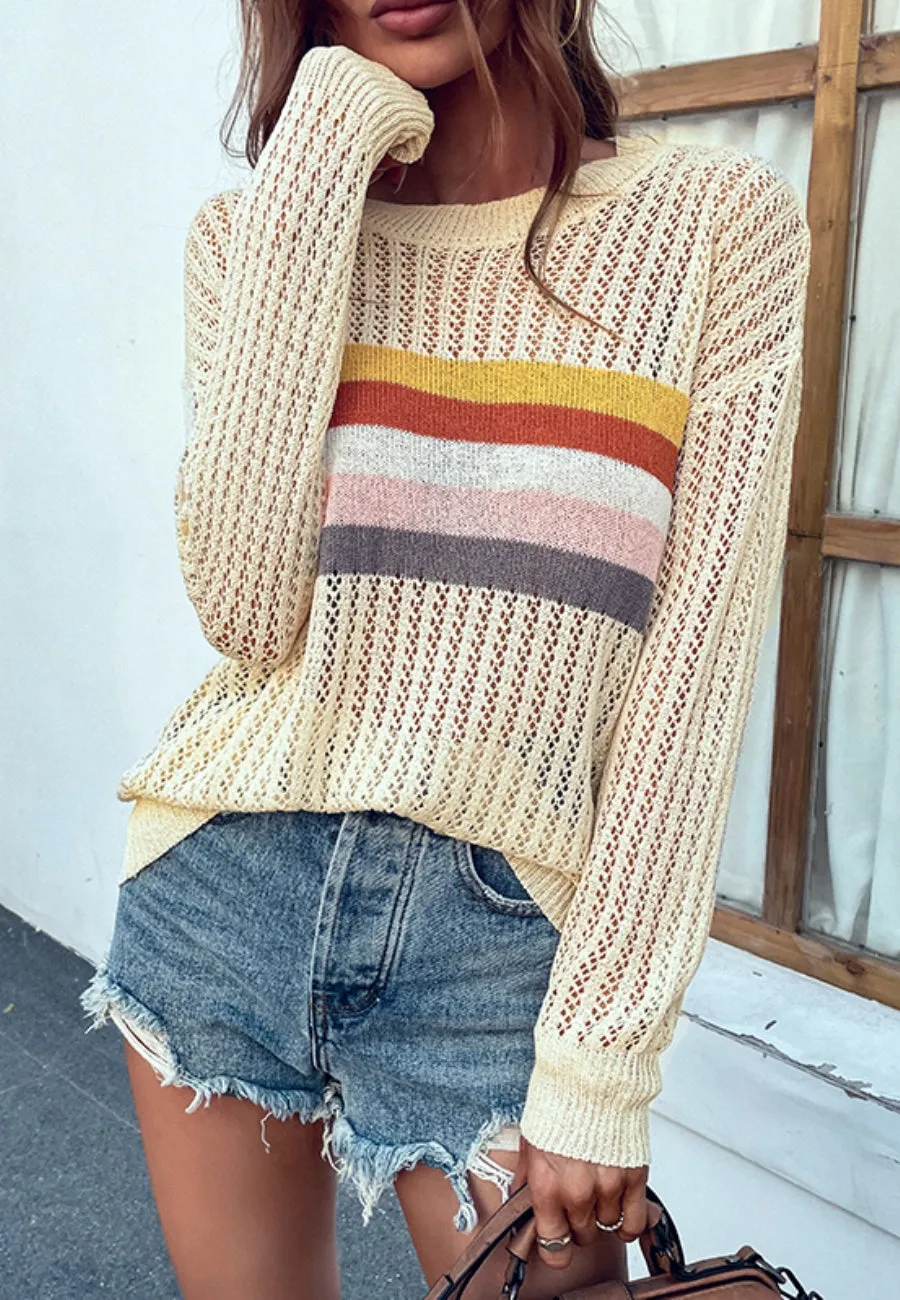 Contrast Multicolor Striped Knit Sweater