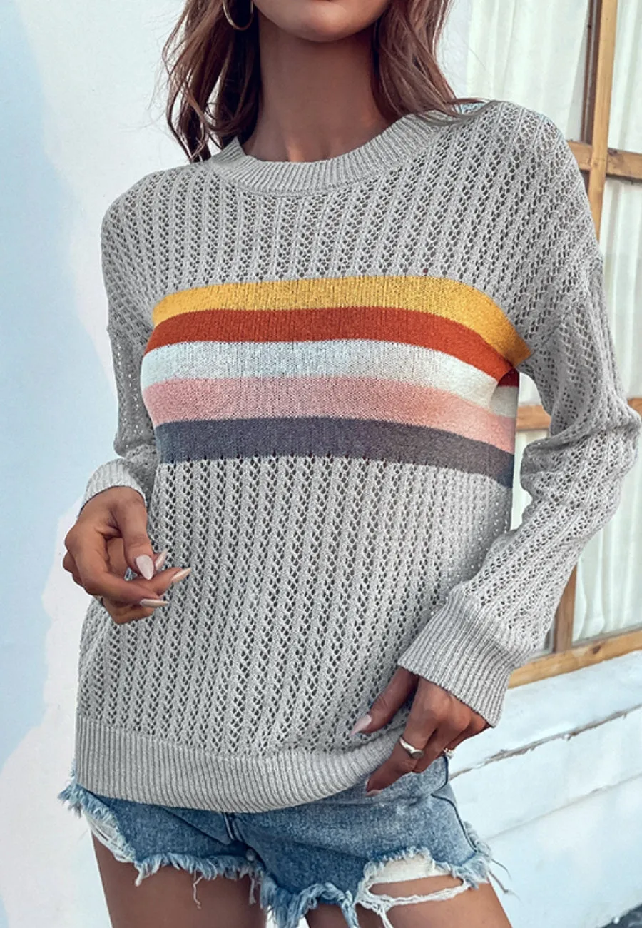 Contrast Multicolor Striped Knit Sweater