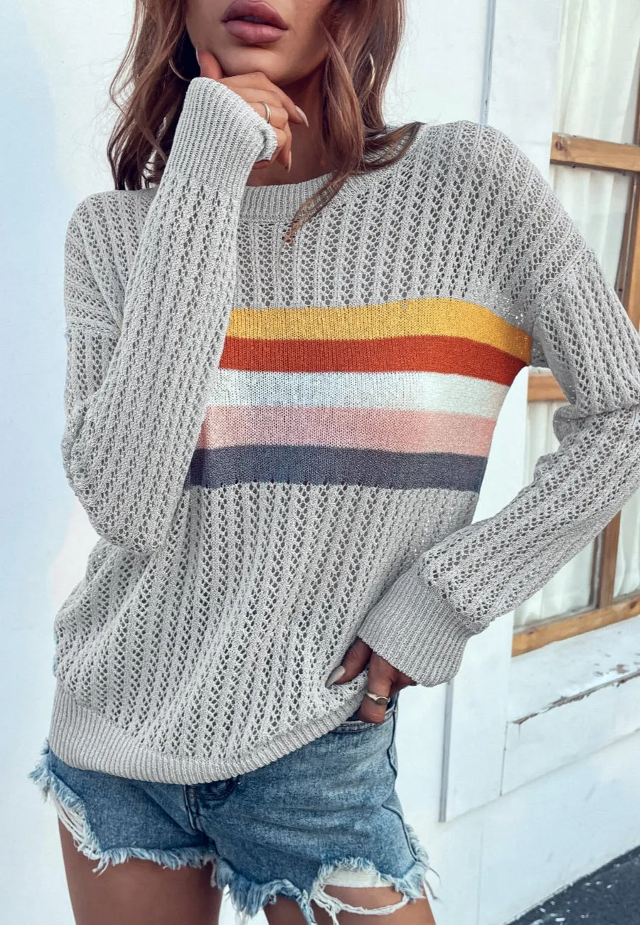 Contrast Multicolor Striped Knit Sweater