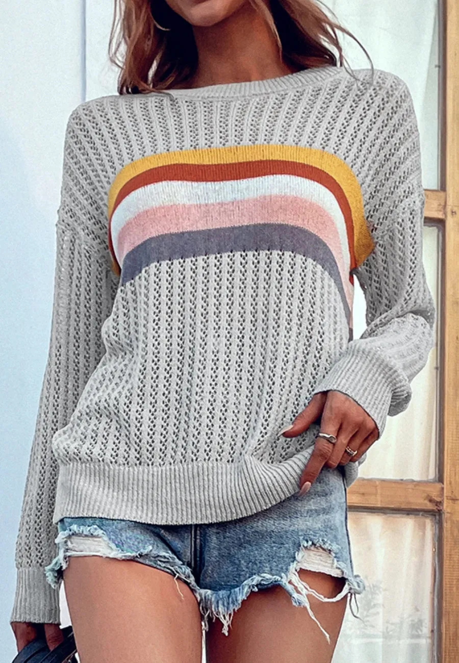 Contrast Multicolor Striped Knit Sweater