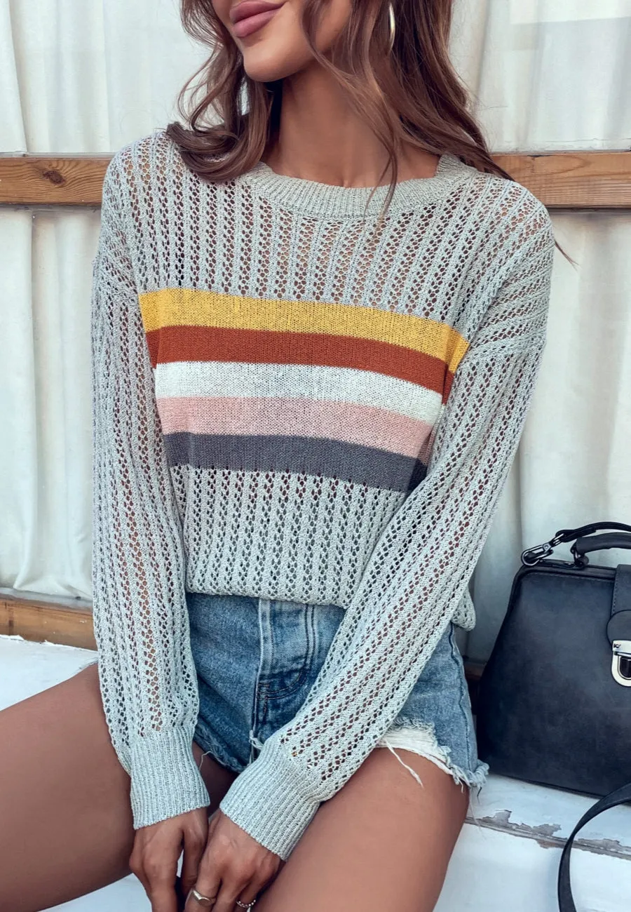 Contrast Multicolor Striped Knit Sweater