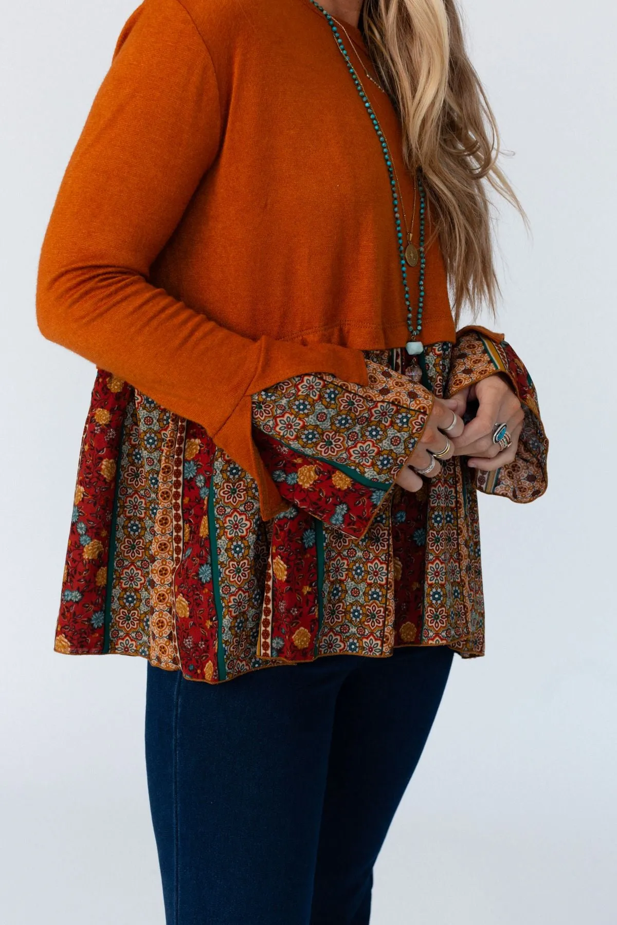 Crisp Sunny Day Bell Sleeve Top - Rust