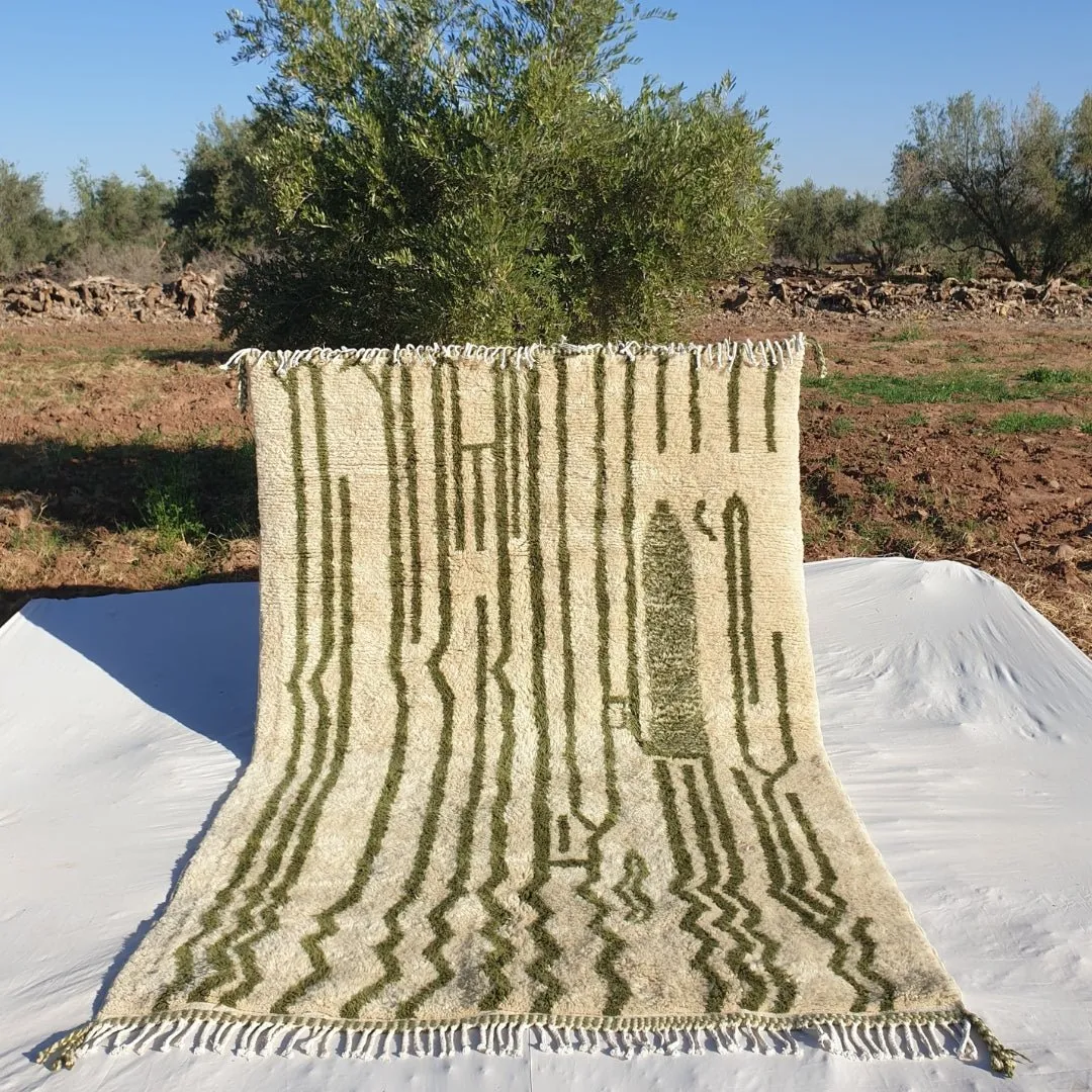 Customized Ballarj | Sage Green Moroccan Rug Beni Ourain | 9'88x6'79 Ft | 100% Natural wool