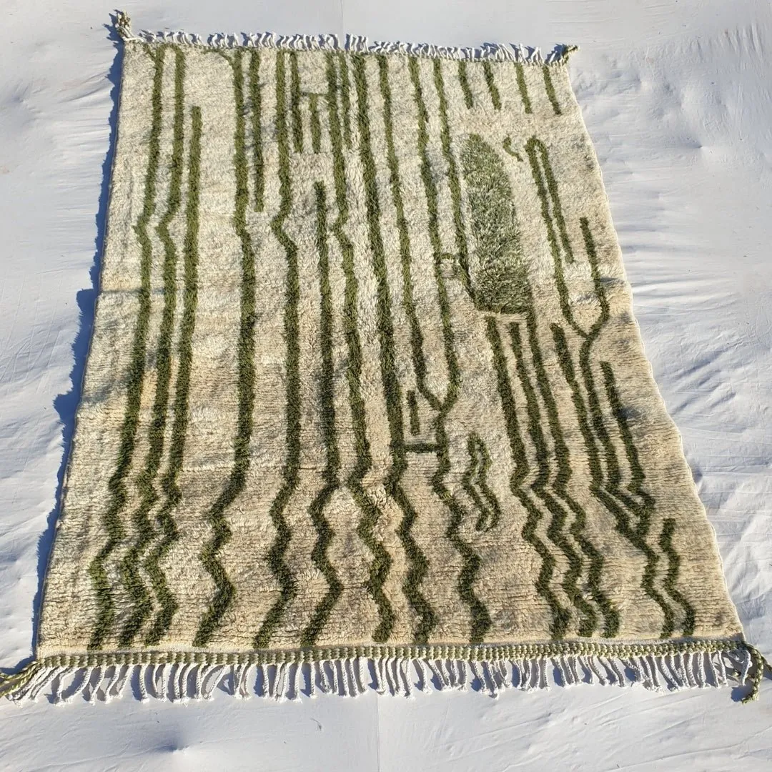 Customized Ballarj | Sage Green Moroccan Rug Beni Ourain | 9'88x6'79 Ft | 100% Natural wool