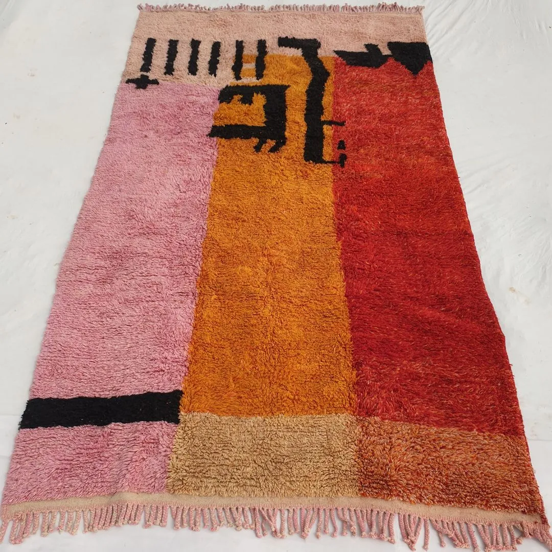 Customized Idouh - Moroccan Rug Pink Orange Beni Ourain  | 228x387 cm | Moroccan Colorful Shag Rug | 100% wool handmade