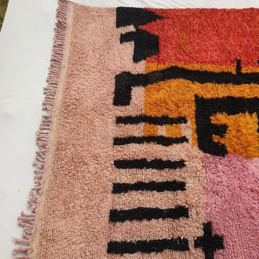 Customized Idouh - Moroccan Rug Pink Orange Beni Ourain  | 228x387 cm | Moroccan Colorful Shag Rug | 100% wool handmade