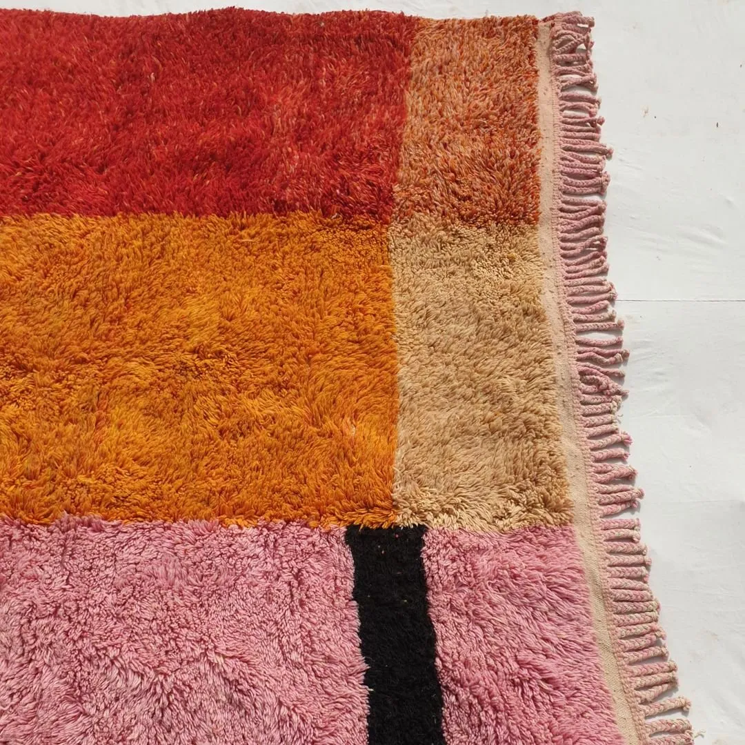 Customized Idouh - Moroccan Rug Pink Orange Beni Ourain  | 228x387 cm | Moroccan Colorful Shag Rug | 100% wool handmade