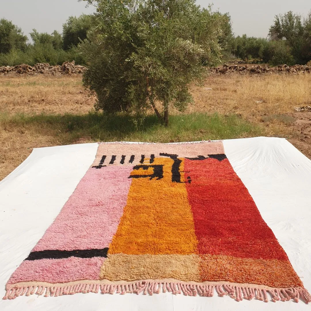 Customized Idouh - Moroccan Rug Pink Orange Beni Ourain  | 228x387 cm | Moroccan Colorful Shag Rug | 100% wool handmade