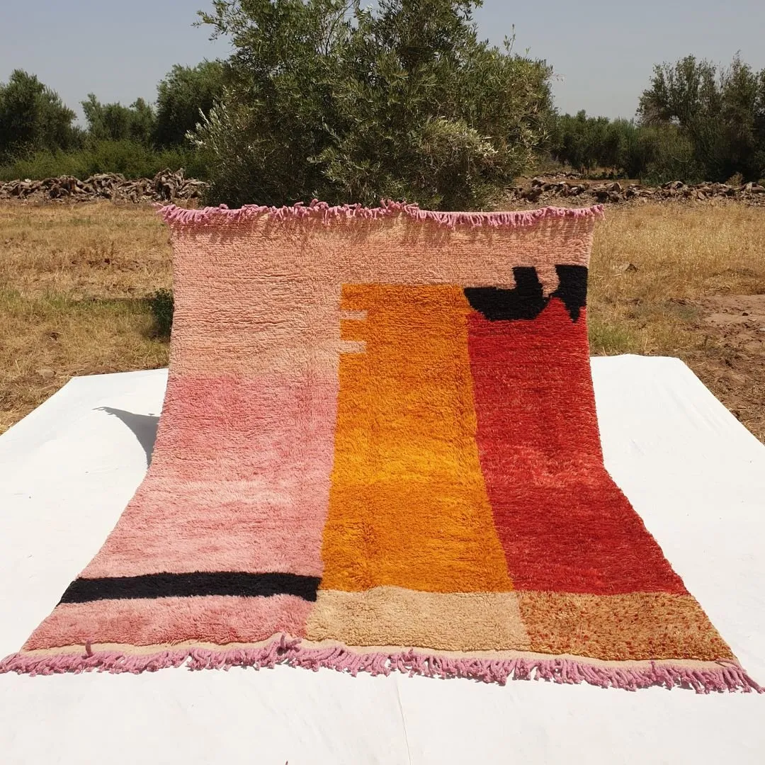 Customized Idouh - Moroccan Rug Pink Orange Beni Ourain  | 8’5x11 ft | Moroccan Colorful Shag Rug | 100% wool handmade